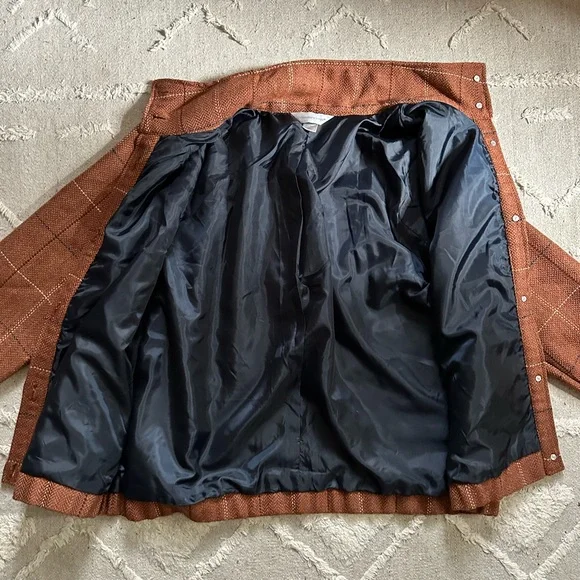 Vintage Funnel Neck Cropped Brown Plaid Jacket Coat - Picture 7 of 10